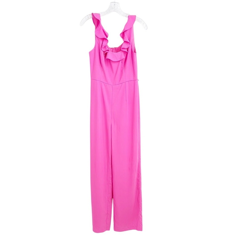 Lilly Pulitzer hot Pink Ruffle Trim Sleeveless Jumpsuit Size 4 Party Occasion